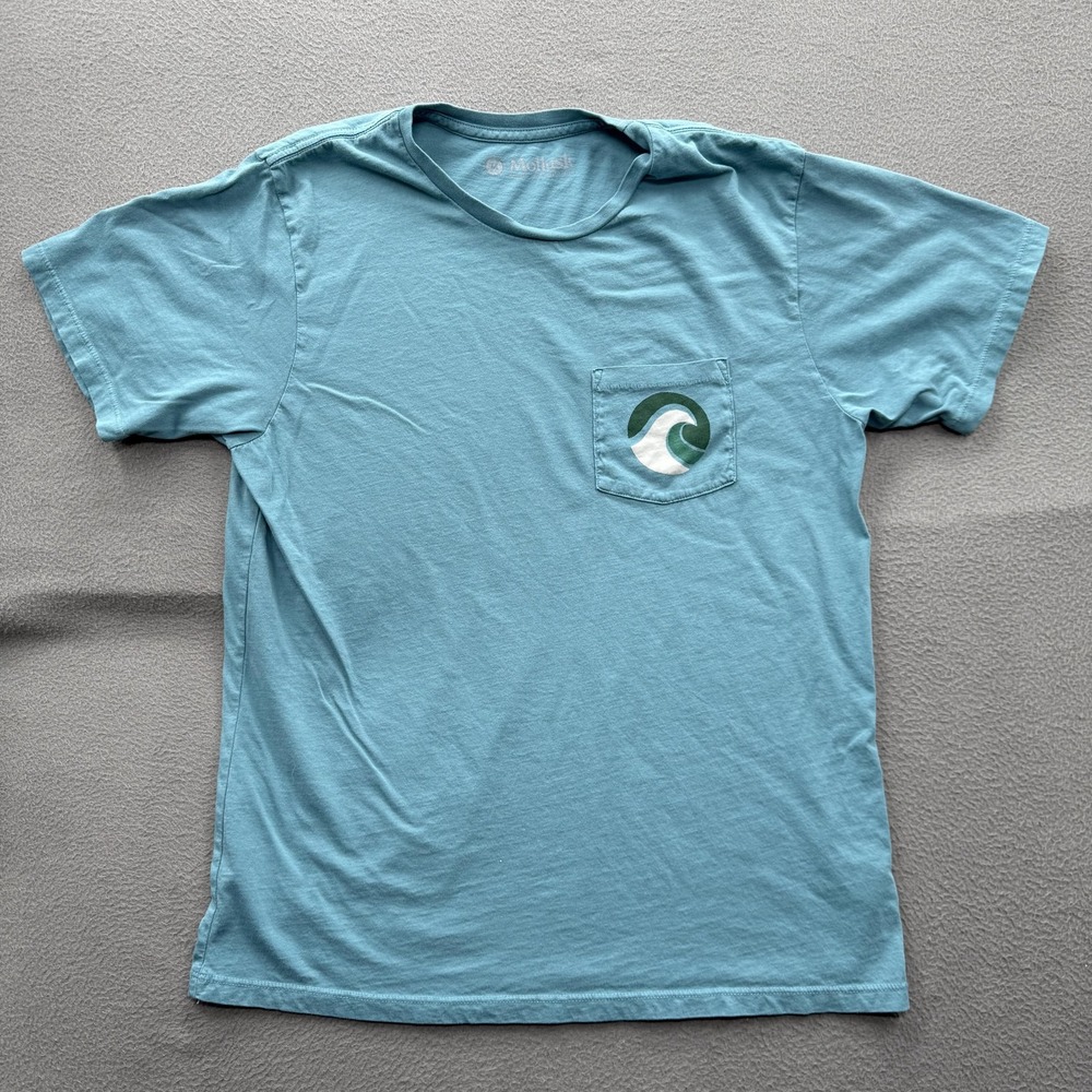 Mollusk Shirt Mens Medium Blue Pocket Wave Logo Graphic Tee Tagless Surf Ocean